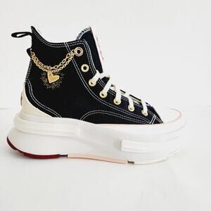Converse Black and Gold Heart Chain Sneakers